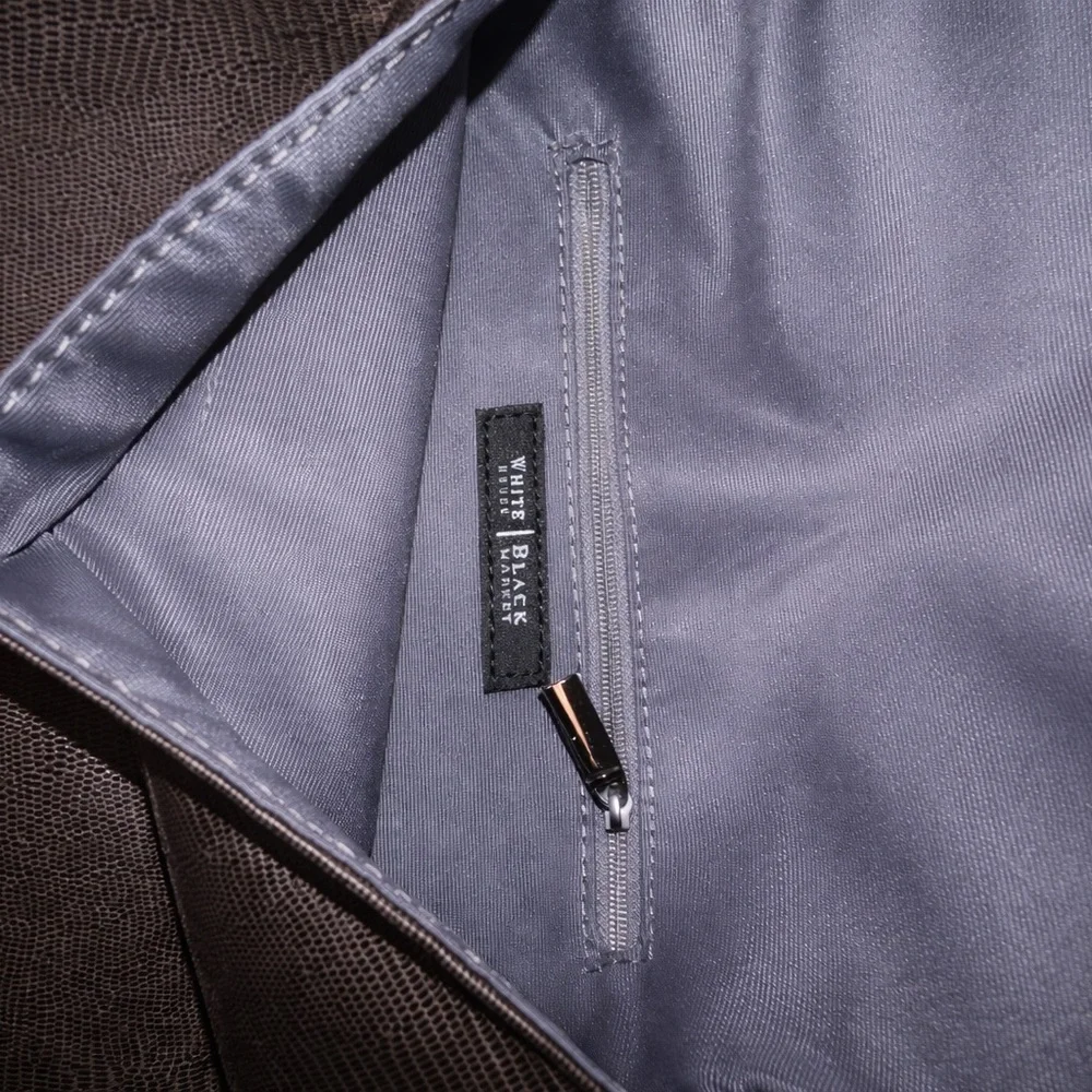 White House Black Market Gray Suede Fold-Over Clutch with Metallic Trim - Picture 5 of 5